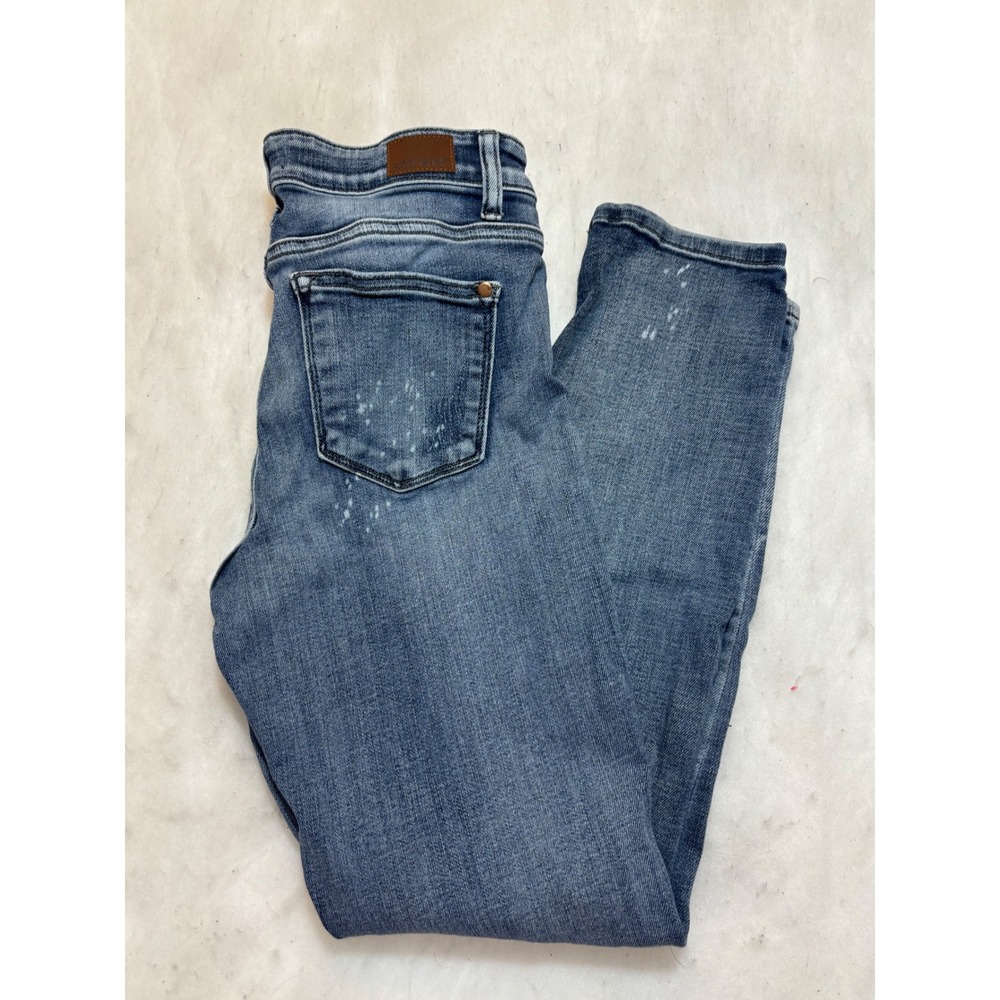 Judy Blue Distressed Skinny Jeans Medium Wash Paint Splatter Denim Size 7/28